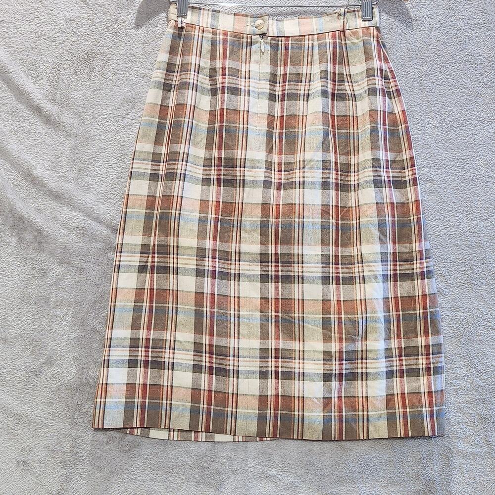 Vintage Pendleton Womens Flax Blend Plaid Faux Wrap Midi Skirt Size 8 Academia - Picture 4 of 11